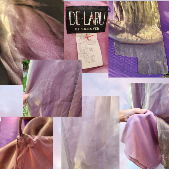 Vtg 90s Delaru Sheila Yen Opalescent Long Maxi Formal V-Neck Strappy Shawl Dress - Picture 8 of 8